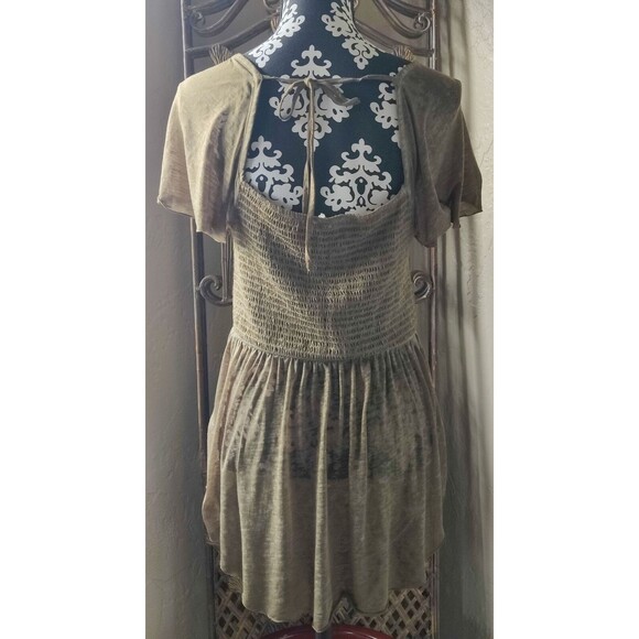 Rewash Juniors Large Boho Green Smocked Flutter Sleeve High Low Burnout Top - Picture 2 of 12